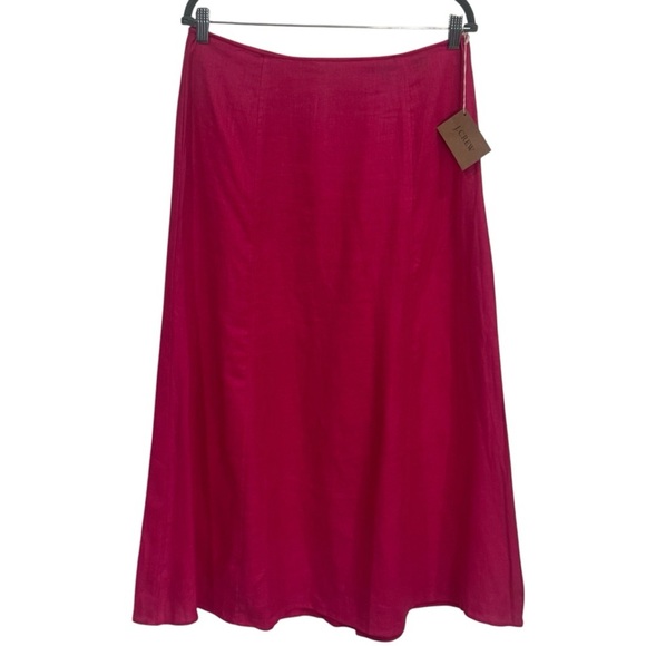 NEW J. Crew Bright Pink 100% Linen A-Line Midi Skirt Summer Comfort Women's 14 - Picture 2 of 9